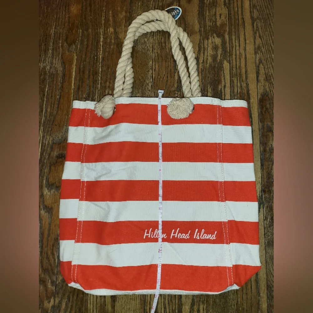 Hilton Head Island Striped Canvas Beach Tote Bag